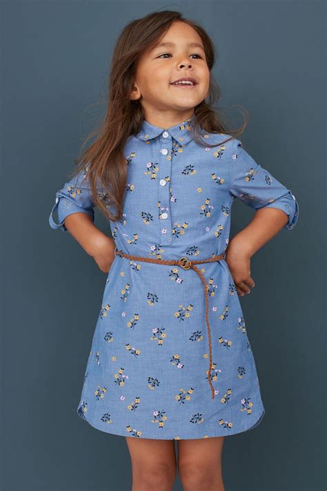 Cotton Shirt Dress Bluefloral Kids Handm Us Cotton Shirt Dress