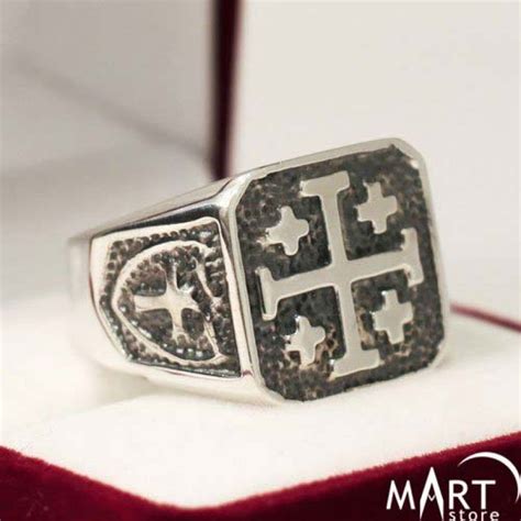 Knights Templar Crusader Ring Jerusalem Cross Ring Silver And Gold