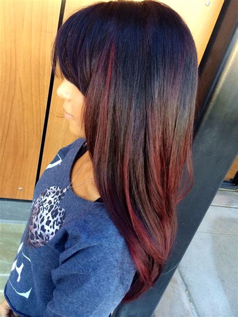 Black And Red Ombré Balayage Highlights Blacktored Ombre Balayage
