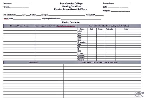 Nursing Care Plan Template Samples Room Surf Com