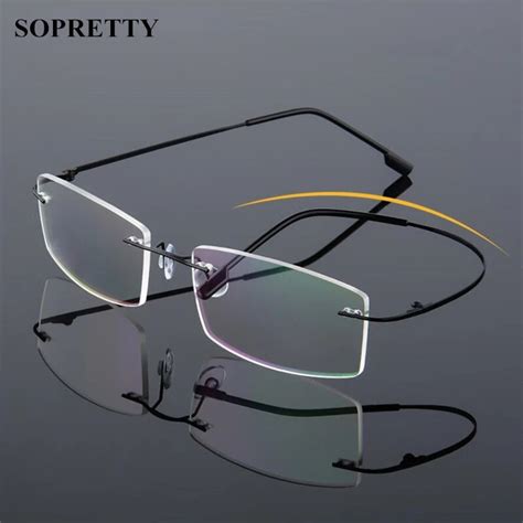 Classic Mens Titanium Rimless Glasses Frames Spring Temple Myopia
