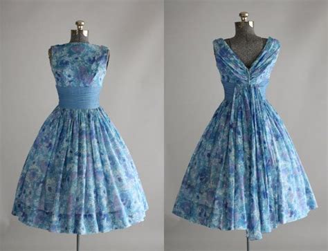 Vintage 1950s Dress 50s Garden Party Carol Craig Blue And Etsy