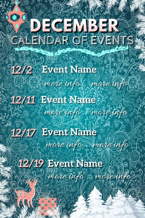 December Calendar Of Events Template Postermywall