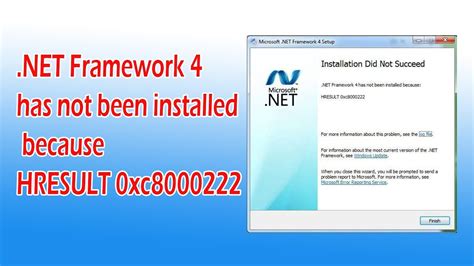 Check.net framework version installed in your pc. Fix: NET Framework 4 has not been installed because ...