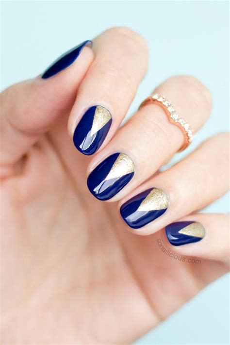 Edgy Blue And Gold Nails With Sea Siren Navy Seal Gold Nail Designs