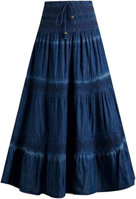 Womens Denim Maxi Skirt Elastic High Waist Party Solid 2021 Long