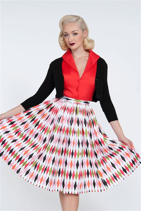 Pinup Couture Jenny Skirt In 1950s Harlequin Print Pinup Girl