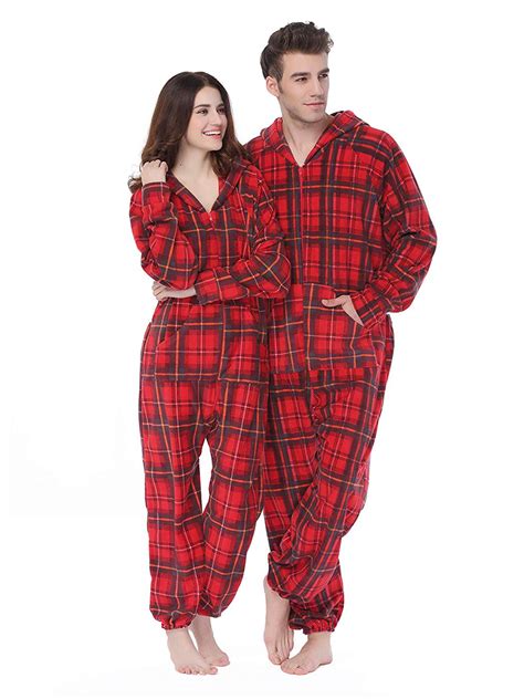 Adult Unisex Plaid Hooded Adult Onesie Pajamas Plus Size Fleece Warm