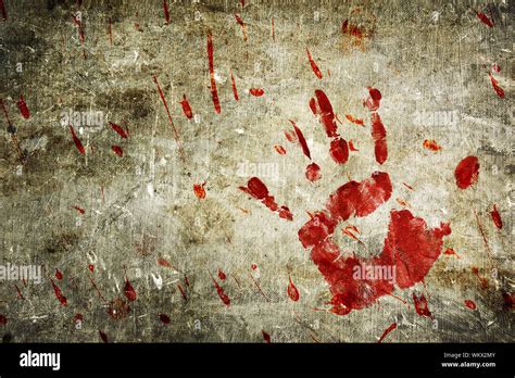 Bloody Hand Print And Blood Splatter On A Grungy Wall Stock Photo Alamy