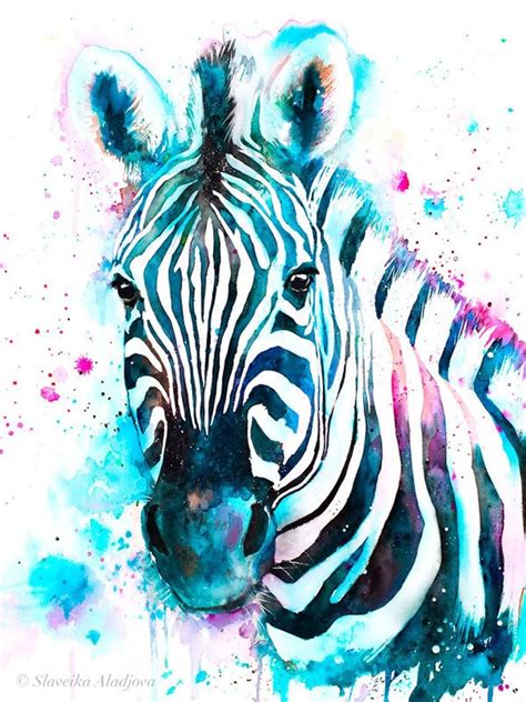Blue Zebra Watercolor Painting Print By Slaveika Aladjova Etsy Zebra