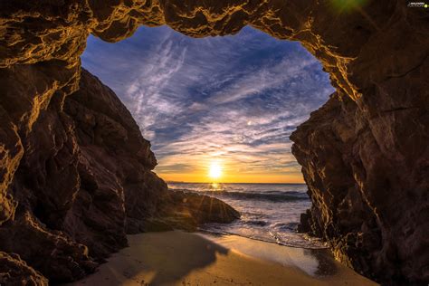 Sea Rocks Great Sunsets Cave For Phone Wallpapers 3000x2002