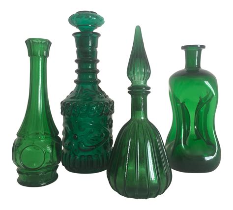 Vintage Mid Century Modern Collected Green Glass Bottles Set Of 4 Chairish