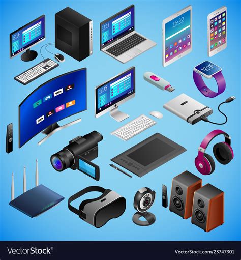 Realistic Digital Devices In Isometry Royalty Free Vector