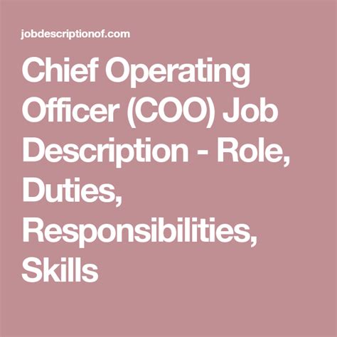 In this sample job description, the nonprofit chief financial officer (cfo) wears several hats. Chief Operating Officer (COO) Job Description - Role ...