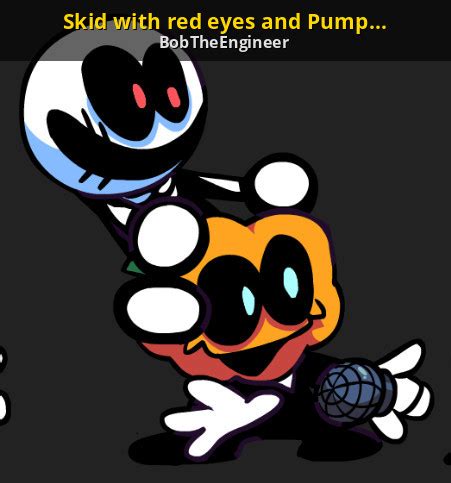 Today, unlike what you probably expected, we've got even more new fnf mods with skid and pump on our website, as we're now going to offer you the chance to have fun with a second game featuring these characters, a game called fnf: Skid with red eyes and Pump with blue eyes [Friday Night ...