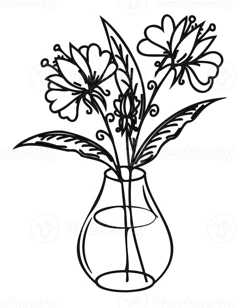 Flowers In A Vase Outline Illustration Png With Transparent Background