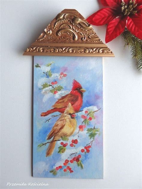 Cardinals Birds Home Decor Christmas Ornament Songbirds Hand Painted On