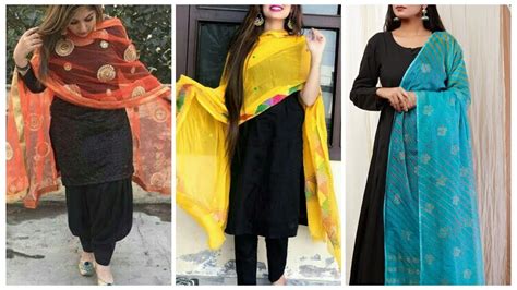 Stylish designs, quick shipping & free exchanges. Plain black kurta with contrast dupatta,contrast dupatta ...