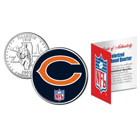 Chicago Bears Nfl Illinois Us Statehood Quarter Colorized Coin
