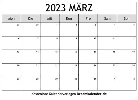 Kalender März 2023