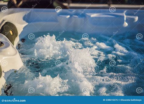 Hot Tub Hydromassage Pool Illuminated Pool Rest Outside The City Stock Image Image Of