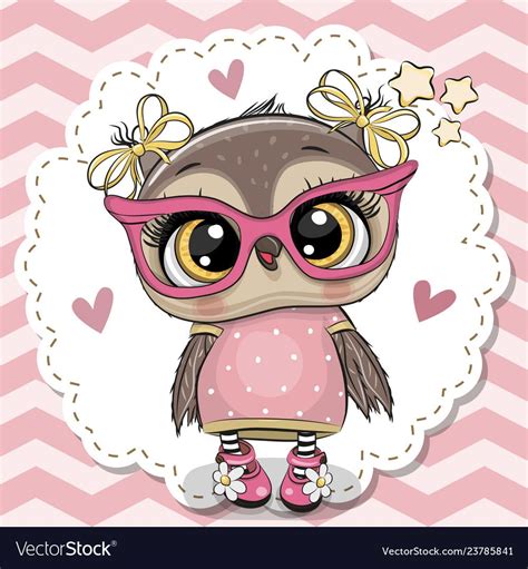 Cute Owl In Pink Eyeglasses Royalty Free Vector Image Cute Owls