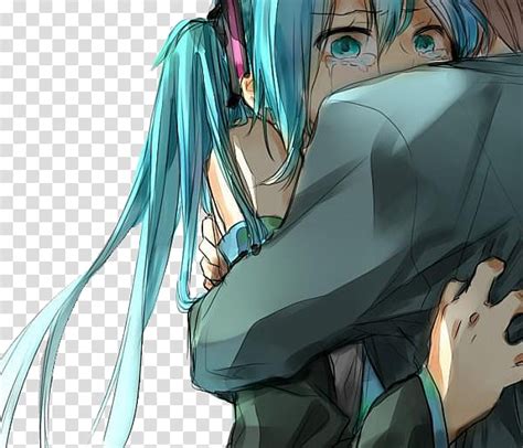 Female Anime Teal Hair Character Cries Transparent Background Png