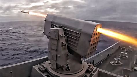 Us Navy Aircraft Carrier Fires Rolling Airframe Missiles Ram The