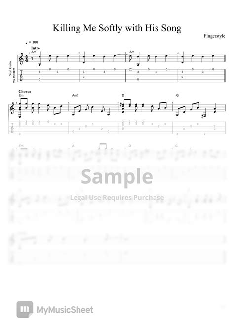 Roberta Flack Killing Me Softly With His Song Acoustic Fingerstyle Guitar Tab Staff By