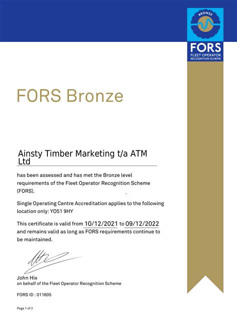 Fors Bronze Accreditation Atm