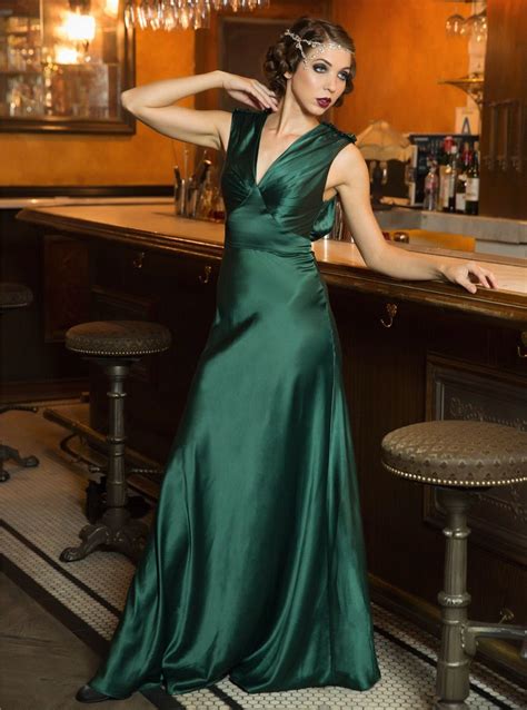 Emerald Green Old Hollywood Style Satin Gown Deco Shop Old Hollywood Dress Hollywood Gowns