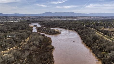 Islands In The Rio Grande River In Albuquerque New Mexico Aerial Stock
