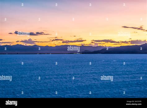 Bonneville Salt Flats Colorful Blue Dark Twilight Silhouette Mountain