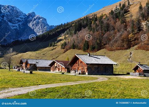 Autumn Rural Scenery Of Engalm With Alpine Village Almdorf Eng