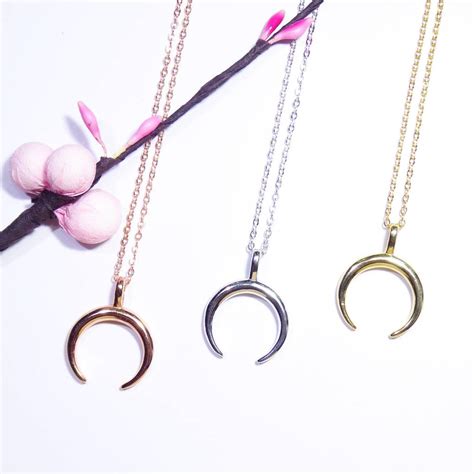 Plain Horn Half Moon Necklace 925 Silver Rose Gold By Linnet Jewellery