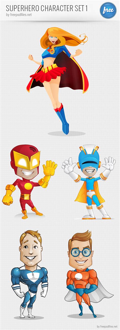 Superhero Vector Character Set Free Psd Files
