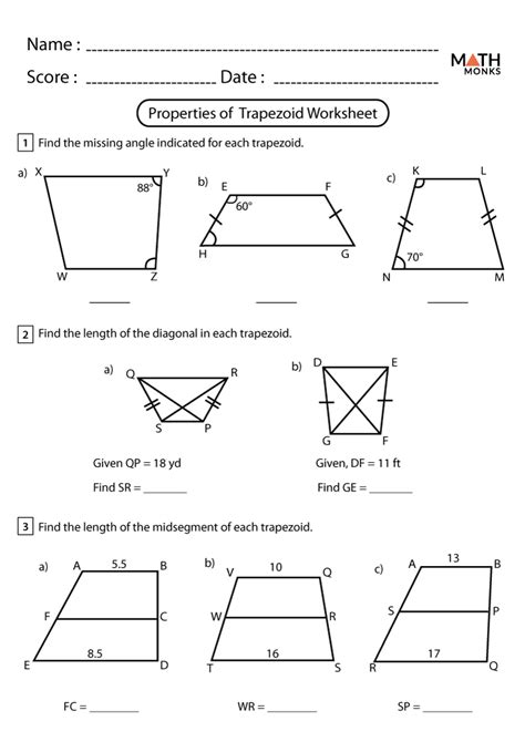 Trapezoid Worksheets Math Monks