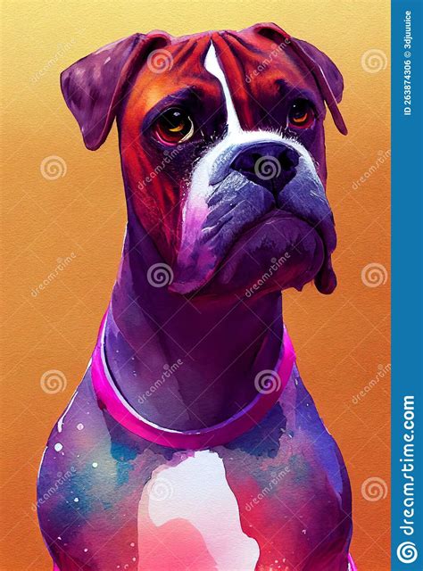 Watercolor Portrait Of Cute Boxer Dog Stock Illustration
