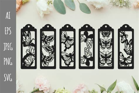 Butterflies Long Bookmark SVG Paper Cutting Set - 6 Designs