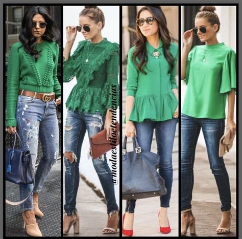Calça Jeans Blusa Verde Moda Blusa verde Calça jeans