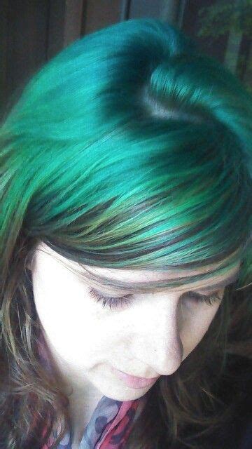 Done Myself Pravana Green Green Blue Blends Over Bleached Roots And