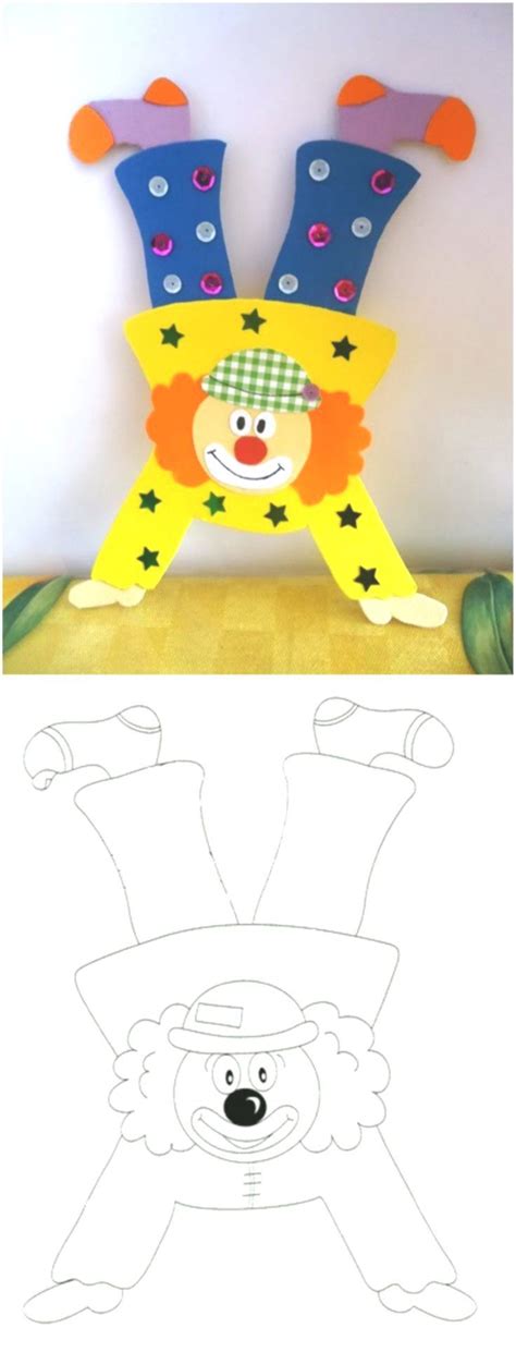Clown aus tonpapier selber basteln (fensterbild oder mobile aus tonkarton ausschneiden). tonpapier clown basteln Vorlage aufhängen Laufen - # ...
