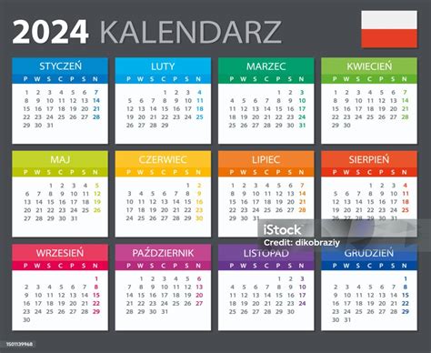 Kalendarz 2024 Polski Wektorowy Szablon Ilustracji Stockowej Stockowe