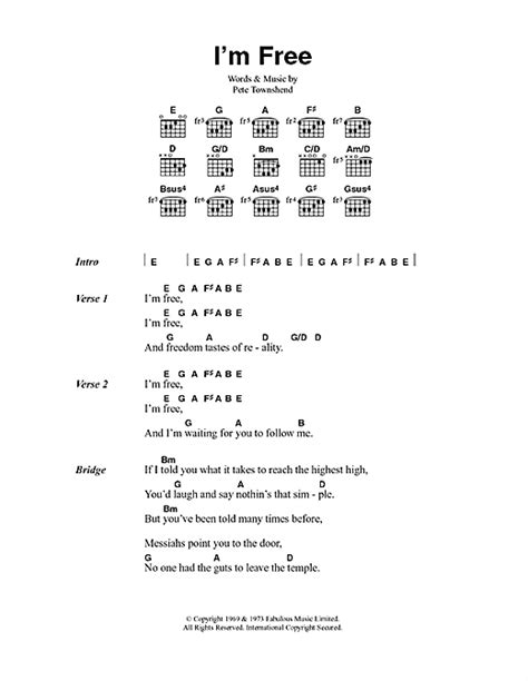 You can browse by lyrics. I'm Free sheet music by The Who (Lyrics & Chords - 100477)