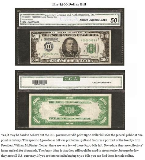 Old 500 Bill Dollar Bill Paper Money Currency