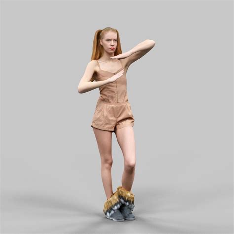 3d Model Girl In Beige Jumpsuit And Double Ponytails Posing Manga Vr