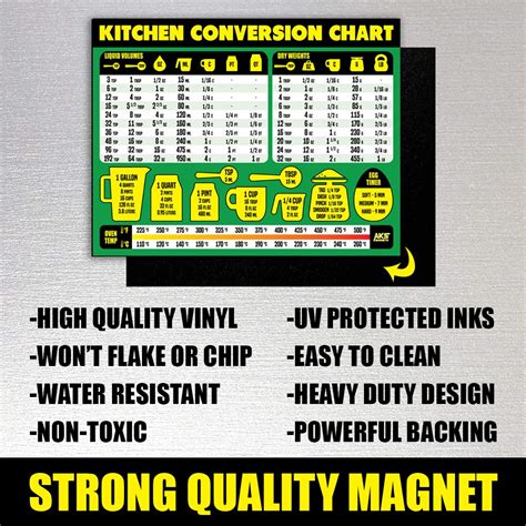 Kitchen Conversion Chart Magnet Extra Large Easy To Read 11” X 85