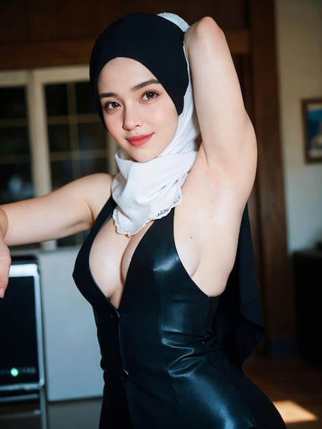 ヒジャブを着て脇の下を見せる美しいセクシーな女性の肖像画 プレミアム写真