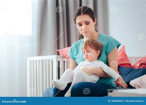 Sad Mother Trying To Comfort Crying Baby Girl Stock Image Image Of