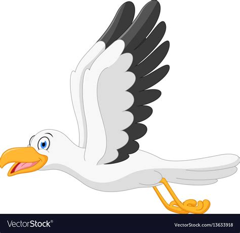 Happy Seagull Cartoon Flying Royalty Free Vector Image